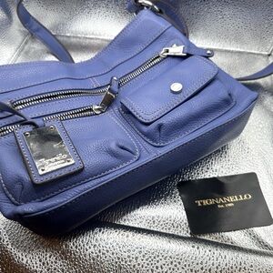 Tignanello periwinkle blue leather crossbody purse